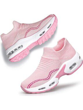 Women's Pink Nurse Mesh Cushion Platform Loafers Casual Slip on Sock Sneaker